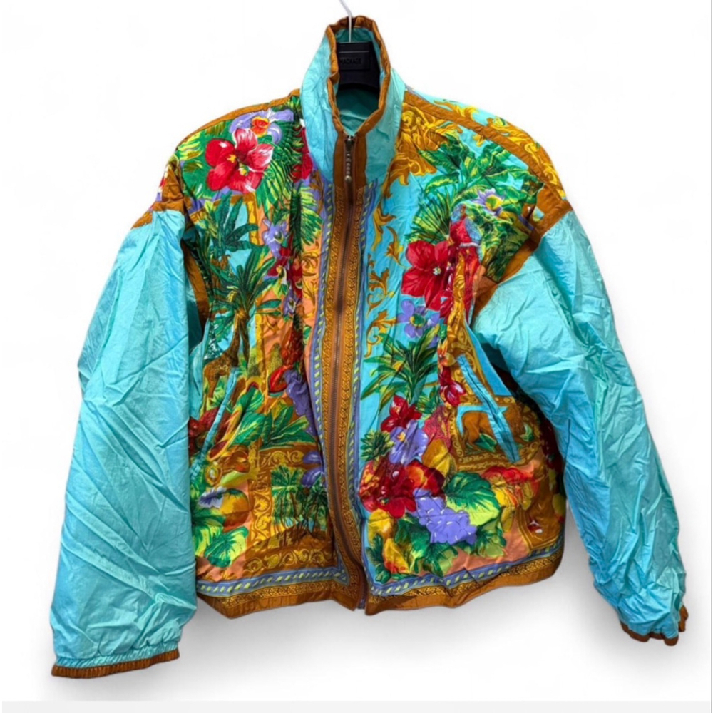 VTG New Women's FOXRUN Teal Multi-color Tropical Print Jacket Size L